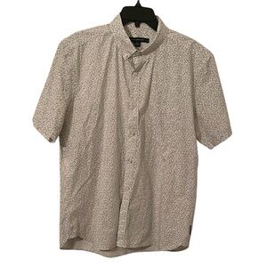 French Connection Men’s White Gray Leaf Short Sleeve Button Down Shirt Size L